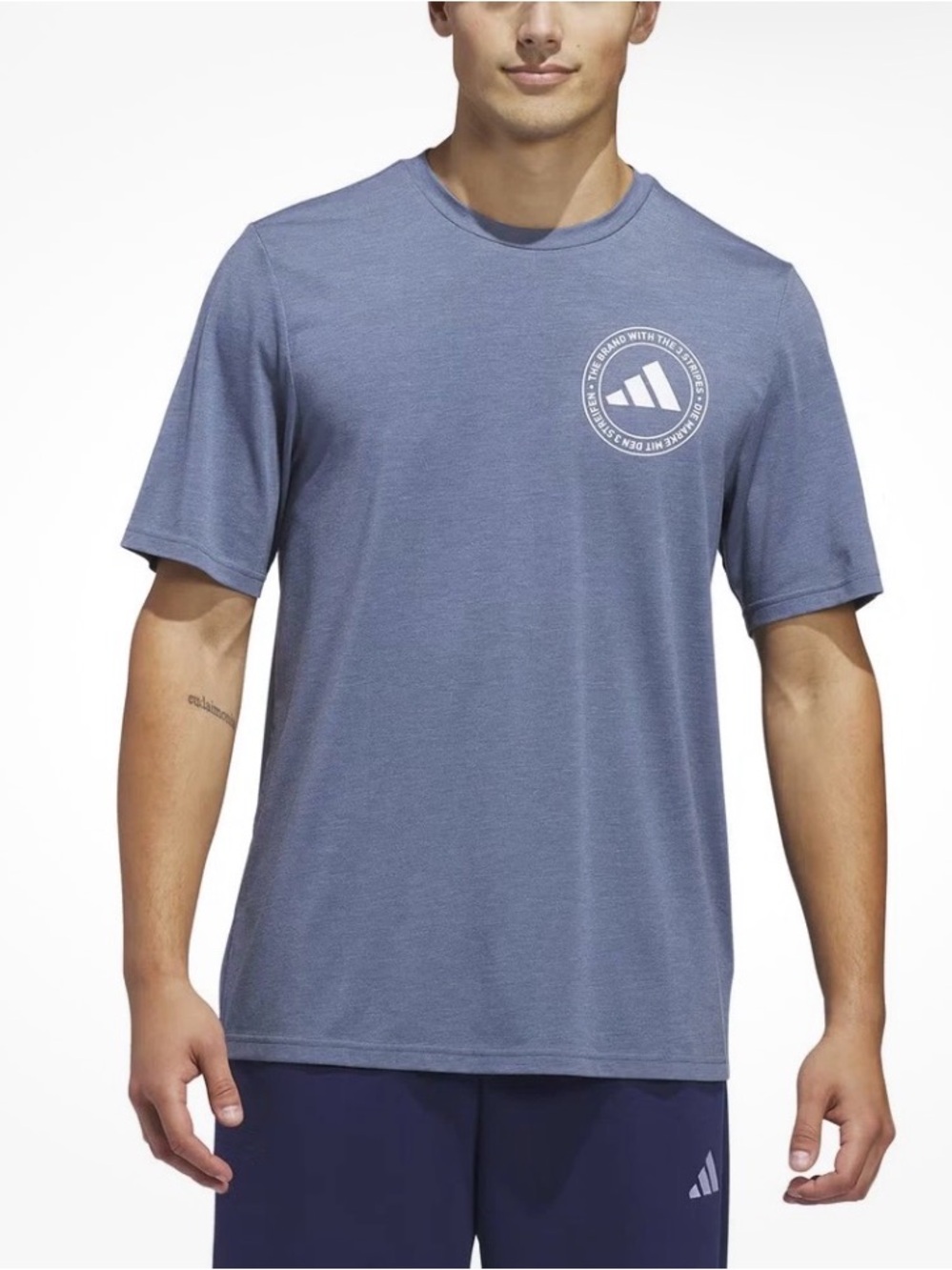 Adidas Men’s Blue Heather Logo T‑Shirt Sz L